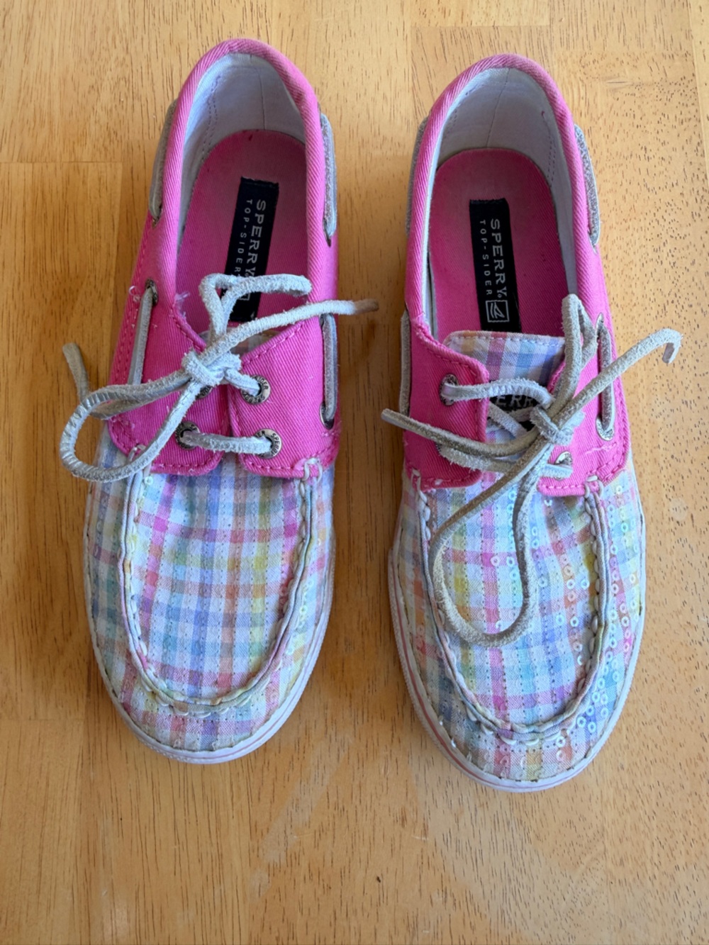 Sperry Kids Pink Plaid Canvas Moccasins Size 2M